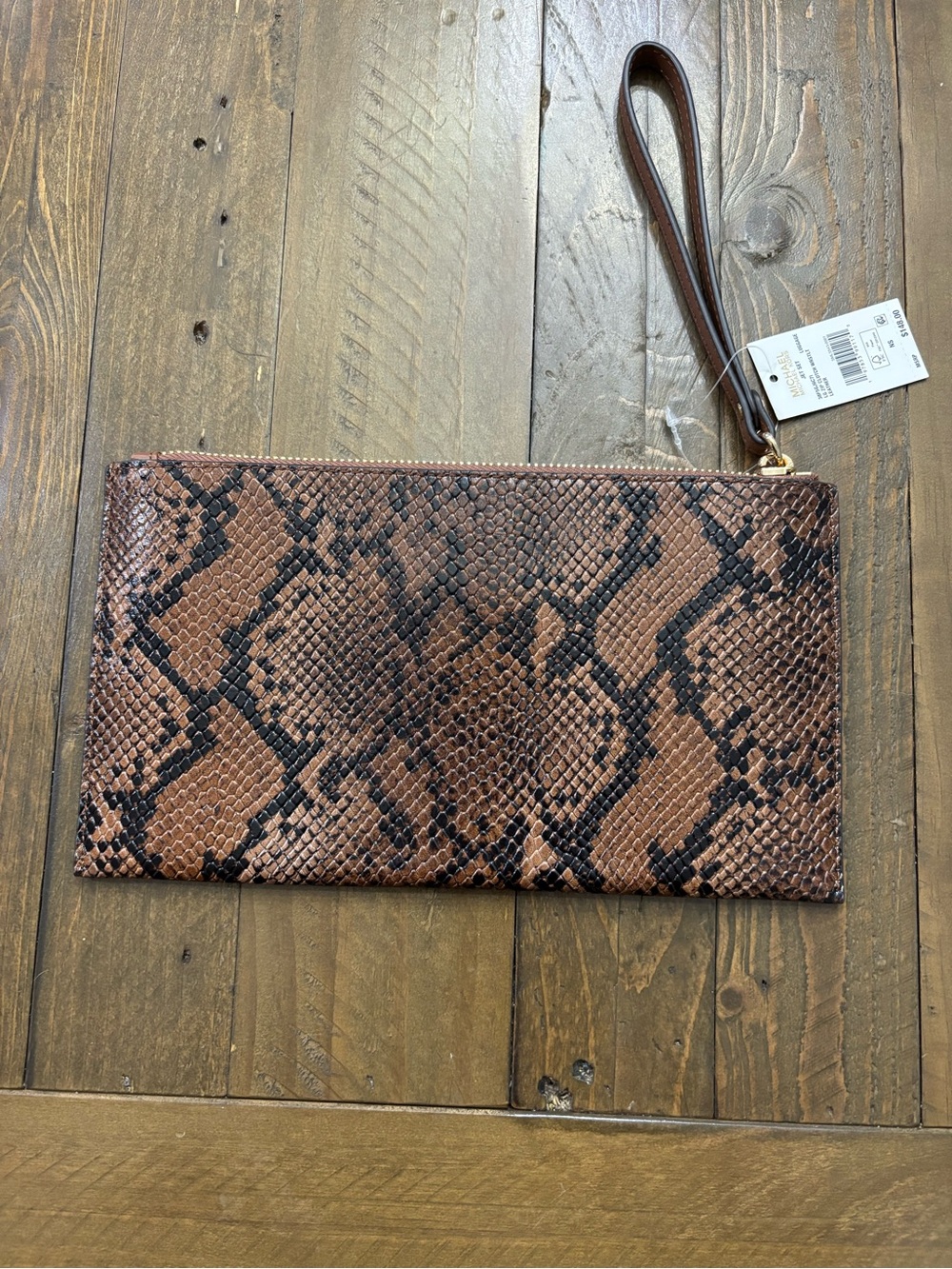 Michael Kors Jet Set Large Zip Wristlet in Brown Snakeskin Embossed Leather - Picture 2 of 10